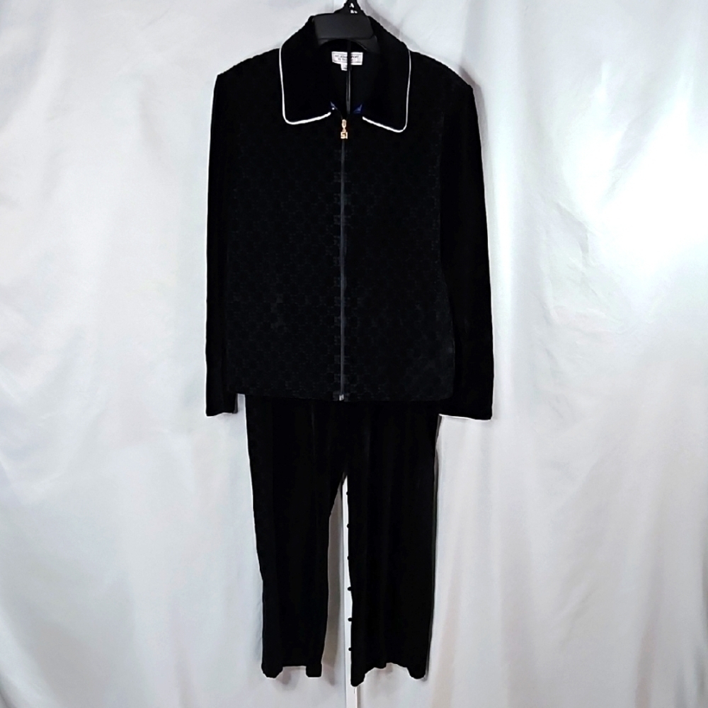 St. John Sport by Marie Gray Velour Black Jacket & Pants Set Size Medium